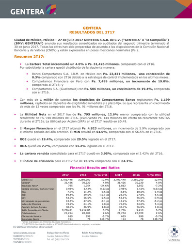 Vorschaubild Gentera, S.A.B. de C.V. Quartalsbericht 2017-q2