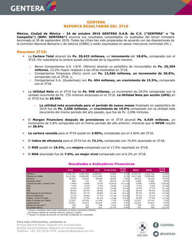 Vorschaubild Gentera, S.A.B. de C.V. Quartalsbericht 2019-q3