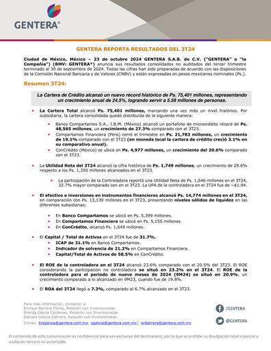 Thumbnail Gentera, S.A.B. de C.V. Quarterly Report 2024-q3