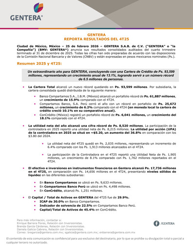 Thumbnail Gentera, S.A.B. de C.V. Quarterly Report 2025-q4