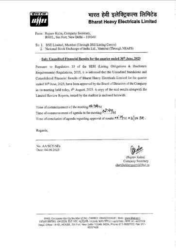 Vorschaubild Bharat Heavy Electricals Limited Quartalsbericht 2023-q1