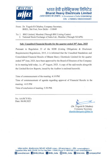 Vorschaubild Bharat Heavy Electricals Limited Quartalsbericht 2025-q1
