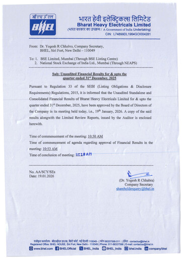 Vorschaubild Bharat Heavy Electricals Limited Quartalsbericht 2025-q3