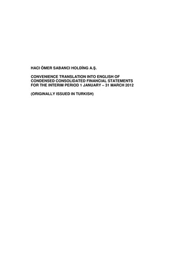 Thumbnail Sabancı Holding
 Quarterly Report 2012-q1