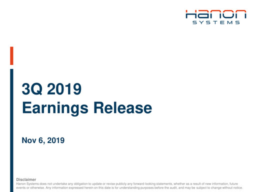 Thumbnail Hanon Systems Quarterly Report 2019-q3