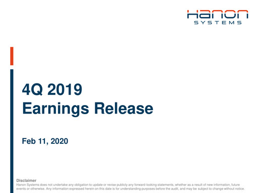 Thumbnail Hanon Systems Quarterly Report 2019-q4