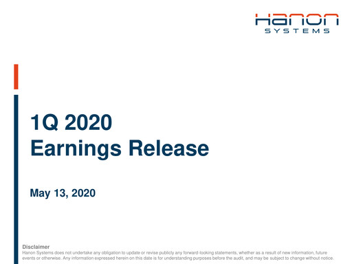 Thumbnail Hanon Systems Quarterly Report 2020-q1