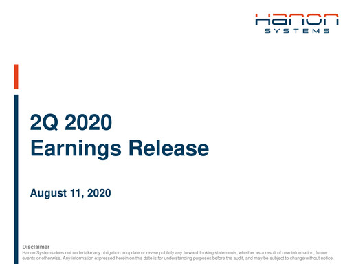 Thumbnail Hanon Systems Quarterly Report 2020-q2