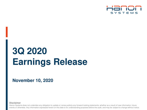 Thumbnail Hanon Systems Quarterly Report 2020-q3