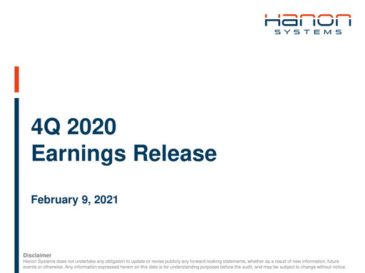Thumbnail Hanon Systems Quarterly Report 2020-q4