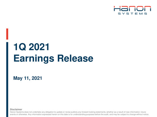 Thumbnail Hanon Systems Quarterly Report 2021-q1