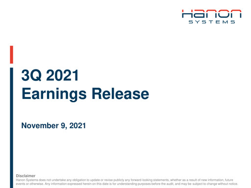 Thumbnail Hanon Systems Quarterly Report 2021-q3