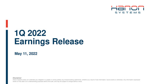 Thumbnail Hanon Systems Quarterly Report 2022-q1