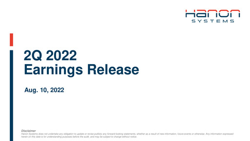 Thumbnail Hanon Systems Quarterly Report 2022-q2
