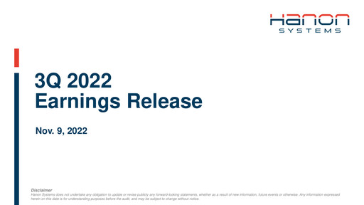 Thumbnail Hanon Systems Quarterly Report 2022-q3