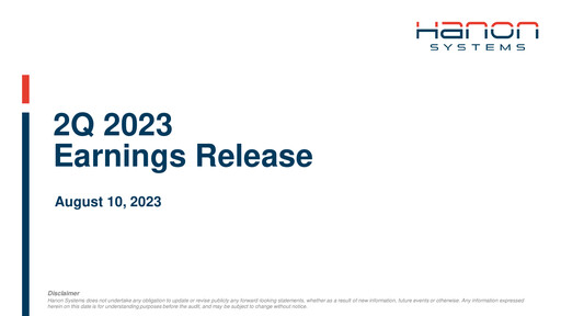 Thumbnail Hanon Systems Quarterly Report 2023-q2