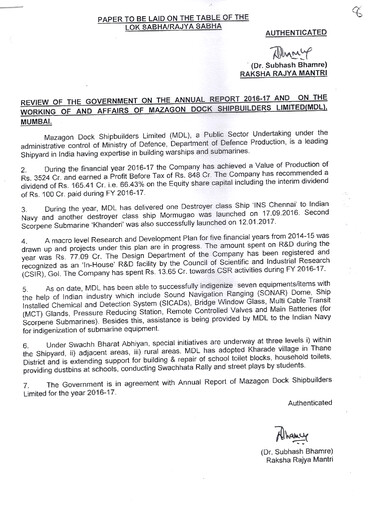 Thumbnail Mazagon Dock Shipbuilders Limited Annual Report 2016-2017