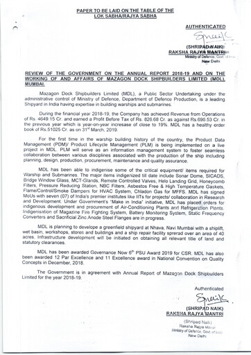 Thumbnail Mazagon Dock Shipbuilders Limited Annual Report 2018-2019
