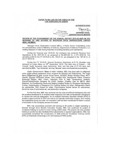 Thumbnail Mazagon Dock Shipbuilders Limited Annual Report 2019-2020