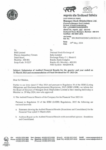 Vorschaubild Mazagon Dock Shipbuilders Limited Finanzmitteilung 2024