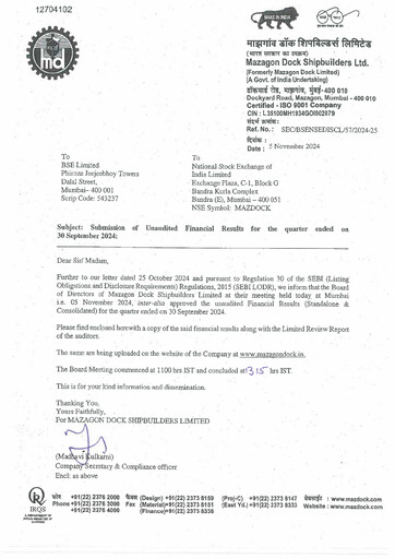 Thumbnail Mazagon Dock Shipbuilders Limited Quarterly Report 2024-q2