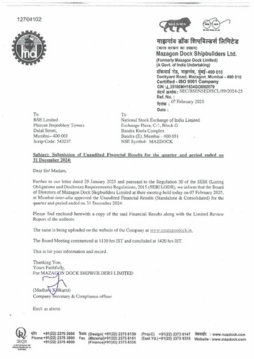 Thumbnail Mazagon Dock Shipbuilders Limited Quarterly Report 2024-q3