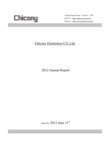 Miniature Chicony Electronics Rapport annuel 2012
