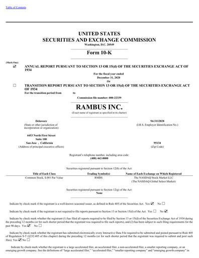 Thumbnail Rambus Annual Report 2020