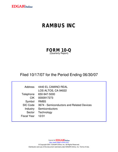 Vorschaubild Rambus Quartalsbericht 2007-q2
