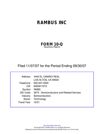 Vorschaubild Rambus Quartalsbericht 2007-q3