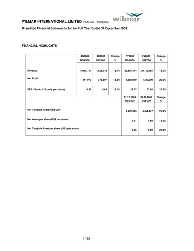 Thumbnail Wilmar International Financial Statement 2009