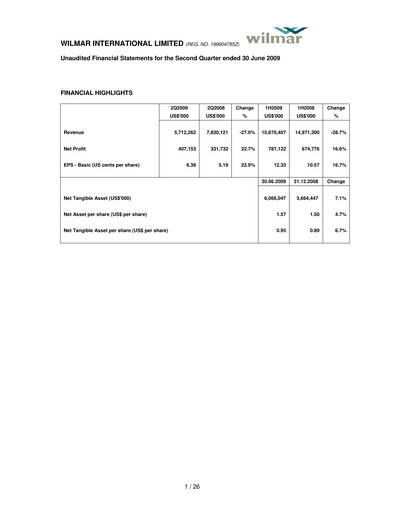 Thumbnail Wilmar International Half-year Report 2009-h1