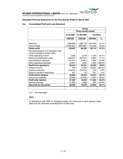 Thumbnail Wilmar International Quarterly Report 2007-q1