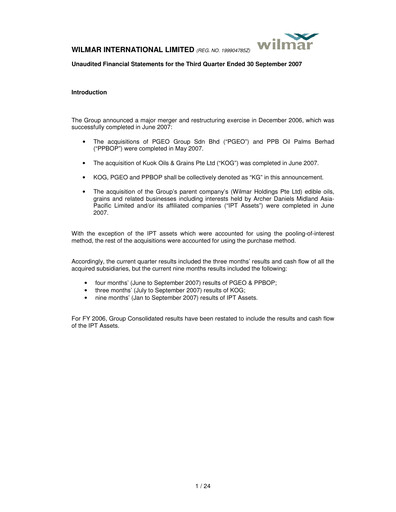 Thumbnail Wilmar International Quarterly Report 2007-q3