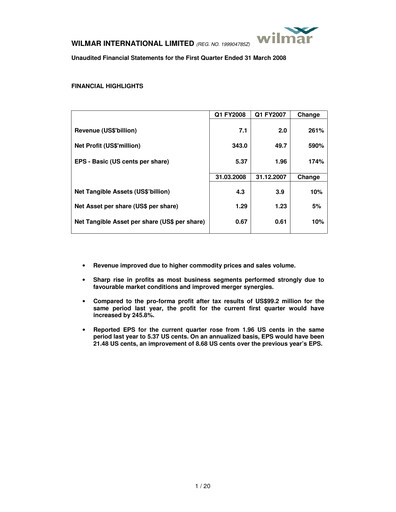 Thumbnail Wilmar International Quarterly Report 2008-q1