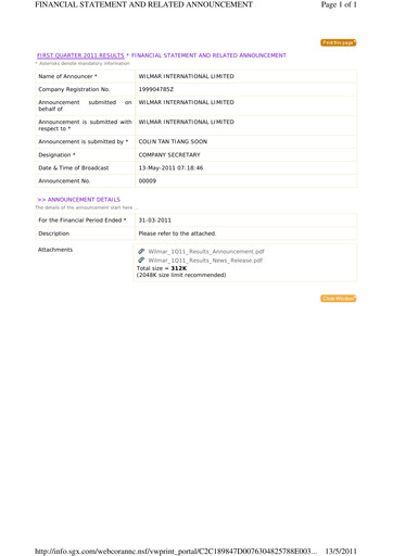 Thumbnail Wilmar International Quarterly Report 2011-q1