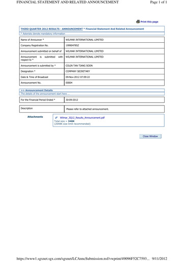 Thumbnail Wilmar International Quarterly Report 2012-q3