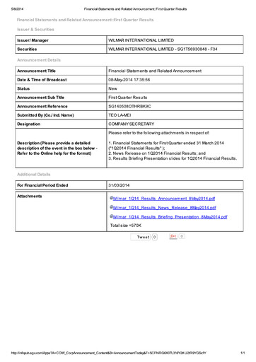 Thumbnail Wilmar International Quarterly Report 2014-q1