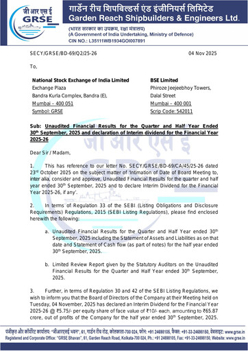 Thumbnail Garden Reach Shipbuilders & Engineers Limited Half-year Report 2025-h1