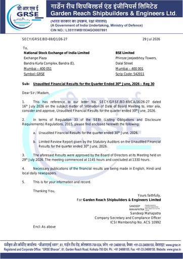 Thumbnail Garden Reach Shipbuilders & Engineers Limited Quarterly Report 2026-q1