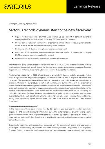 Thumbnail Sartorius Quarterly Report 2022-q1