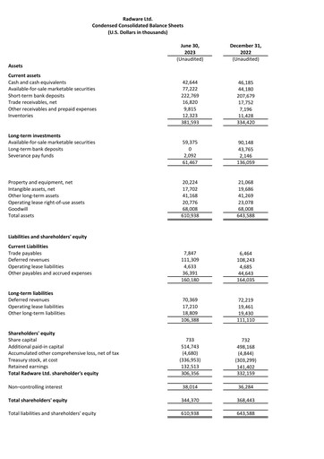 Thumbnail Radware Financial Statement 2023-q2