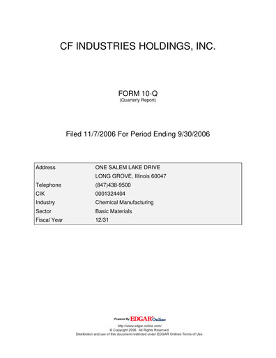 Thumbnail CF Industries
 Quarterly Report 2006-q3