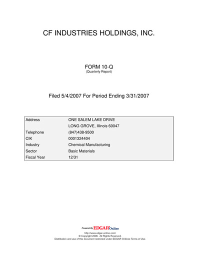 Thumbnail CF Industries
 Quarterly Report 2007-q1