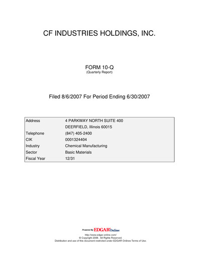 Thumbnail CF Industries
 Quarterly Report 2007-q2