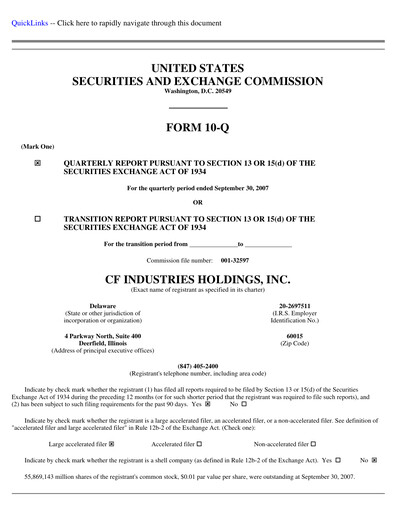 Thumbnail CF Industries
 Quarterly Report 2007-q3