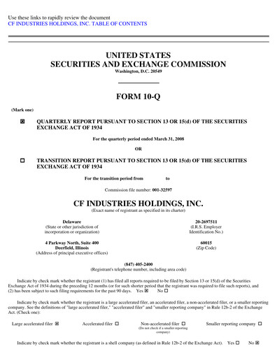 Thumbnail CF Industries
 Quarterly Report 2008-q1