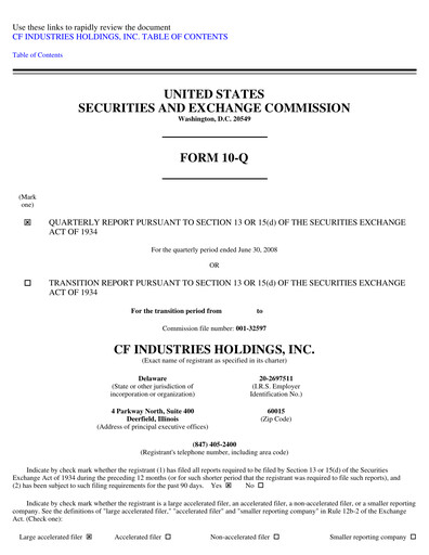 Thumbnail CF Industries
 Quarterly Report 2008-q2