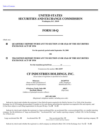 Thumbnail CF Industries
 Quarterly Report 2008-q3