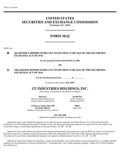 Thumbnail CF Industries
 Quarterly Report 2009-q1